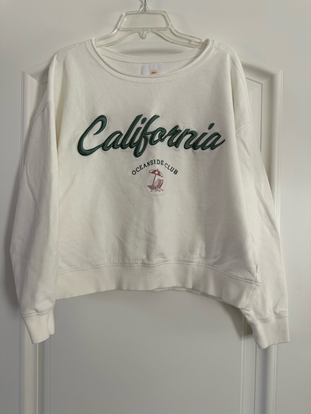 Lazy Sunday California Oceanside Club Cropped White Sweatshirt Size Small